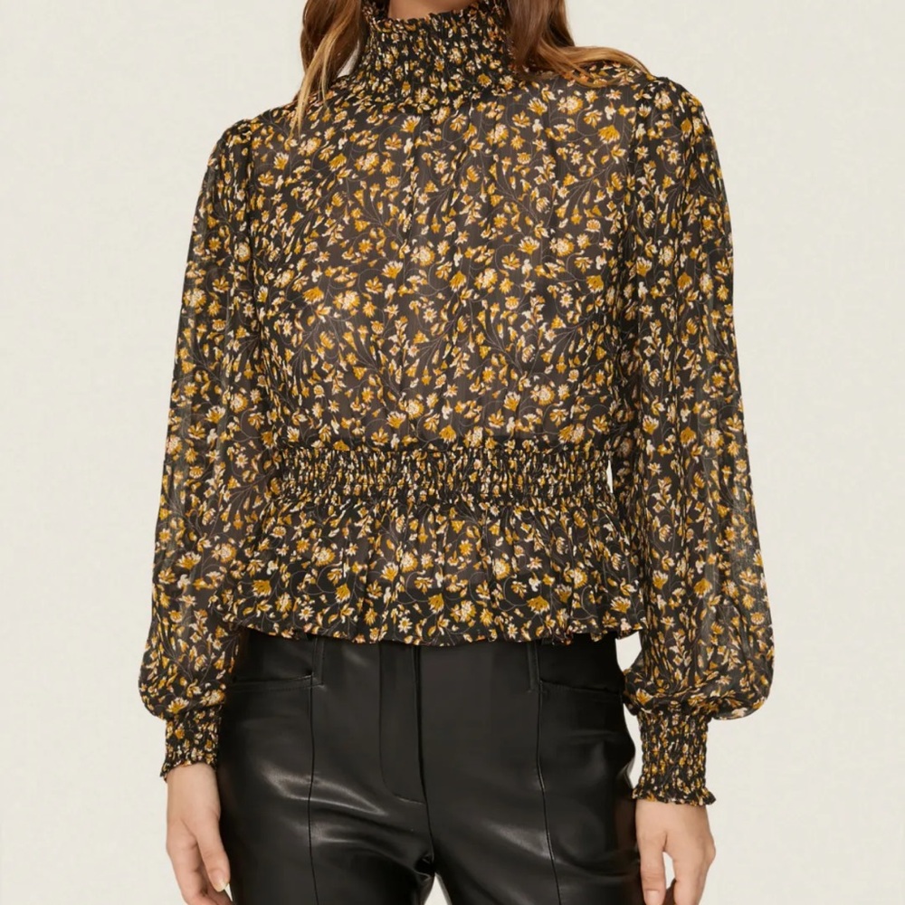 NWT MINK PINK Mira shirred blouse black floral women’s large
